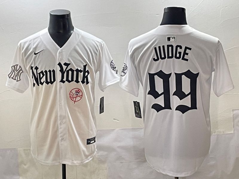 Men 2025 New York Yankees #99 Judge White Five generations Joint Name Nike MLB Jersey style 19